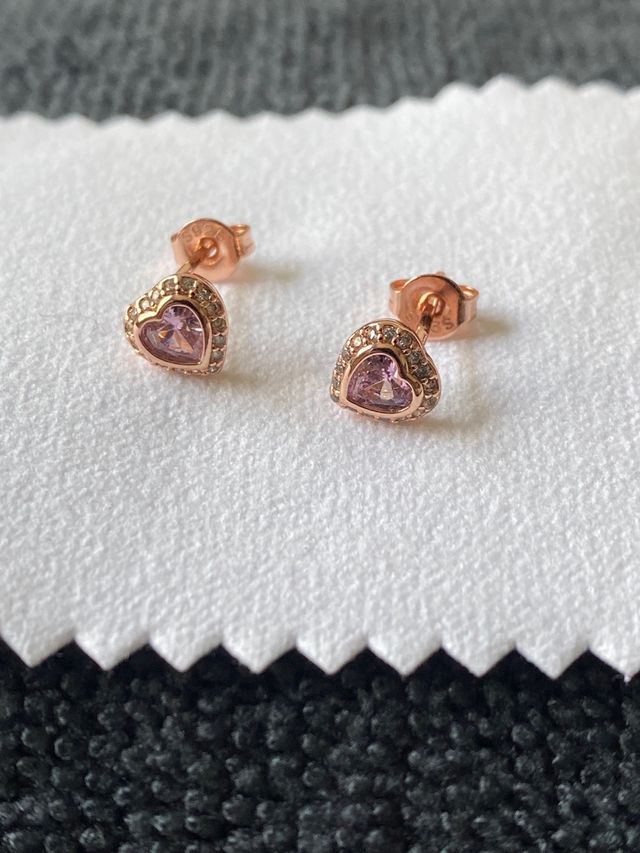 Pendientes Corazón Rosa Plata 925 Oro Rosa