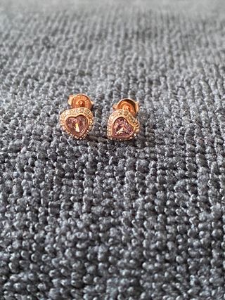 Pendientes Corazón Rosa Plata 925 Oro Rosa
