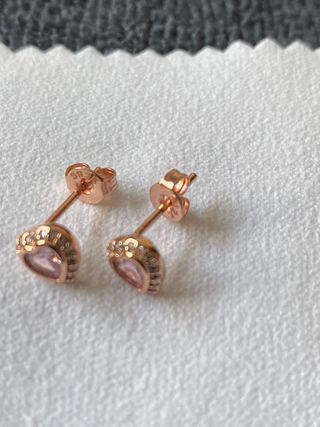 Pendientes Corazón Rosa Plata 925 Oro Rosa