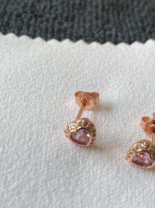 Pendientes Corazón Rosa Plata 925 Oro Rosa