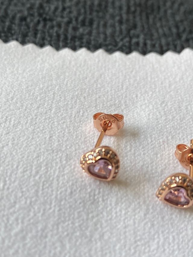Pendientes Corazón Rosa Plata 925 Oro Rosa