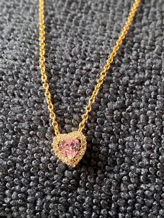 Collar Corazón Rosa con Circonitas plata