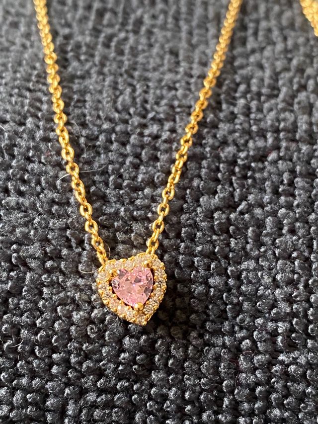 Collar Corazón Rosa con Circonitas plata