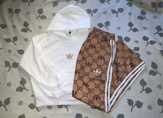 Conjunto Gucci Adidas Hoodie y Pantalón Marrón