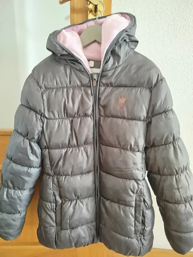 Abrigo acolchado niña gris rosa T 10
