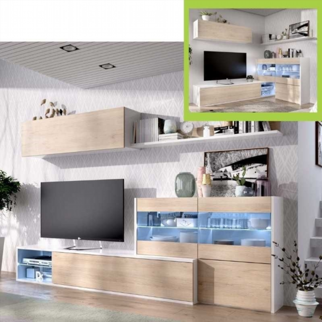Mueble de Salón Tv Leds Rinconero. Blanco Brillo