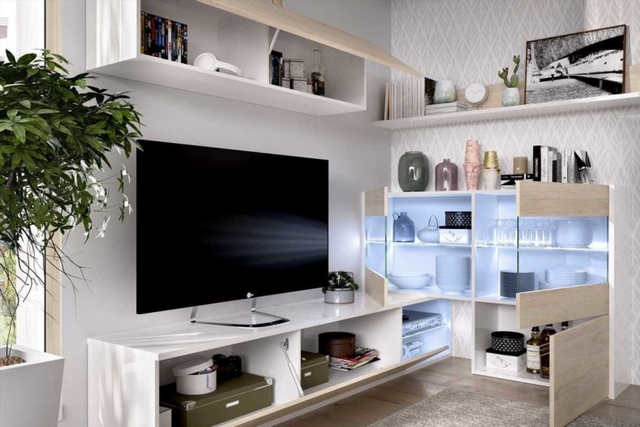 Mueble de Salón Tv Leds Rinconero. Blanco Brillo