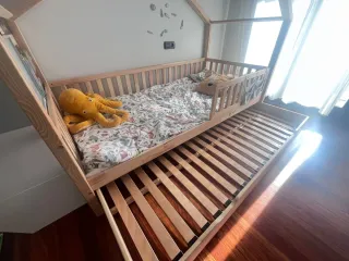 Cama casita con cajón de madera