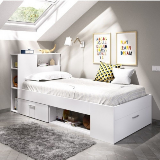 Cama Juvenil Compacta Lanka con Cabezal. Blanco