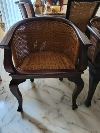 Conjunto de salón madera y mimbre