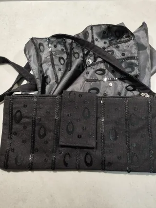 Bolso tela + fular negro y gris