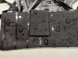 Bolso tela + fular negro y gris