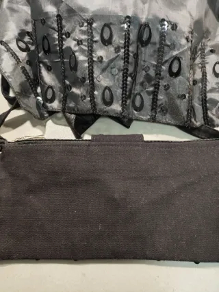 Bolso tela + fular negro y gris