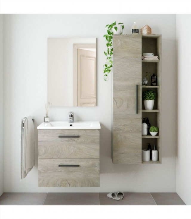 Mueble De Baño Colgante Y Espejo Con Lavabo. Robl