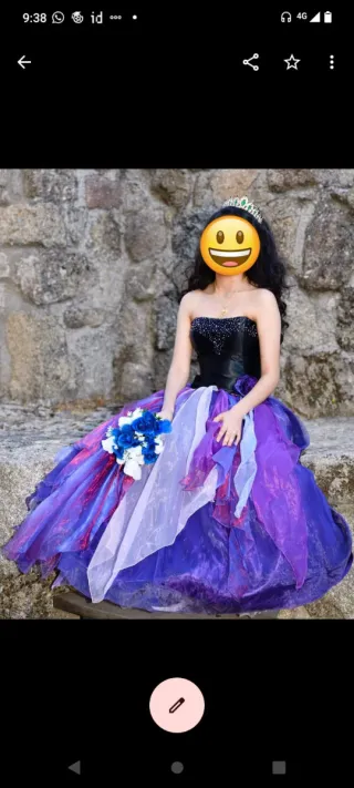 Vestido Quinceañera Morado y Negro