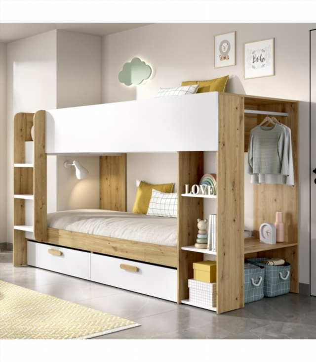 Litera 2 Cajones Estantería Y Armario. Nordic/Bla