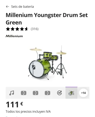 Batería infantil Millenium verde niño/a