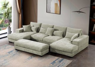 Sofá Chaise Longue con Puf Tela