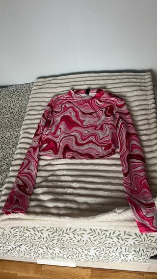 Top Shein manga larga estampado abstracto