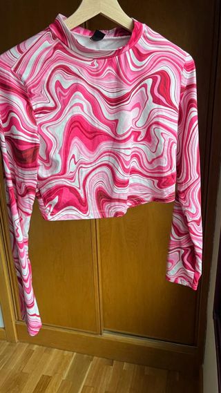 Top Shein manga larga estampado abstracto