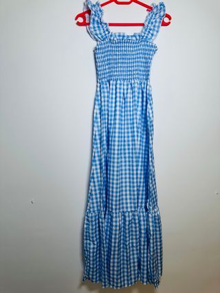 Vestido Maxi cuadros vichy azul y blanco Talla M