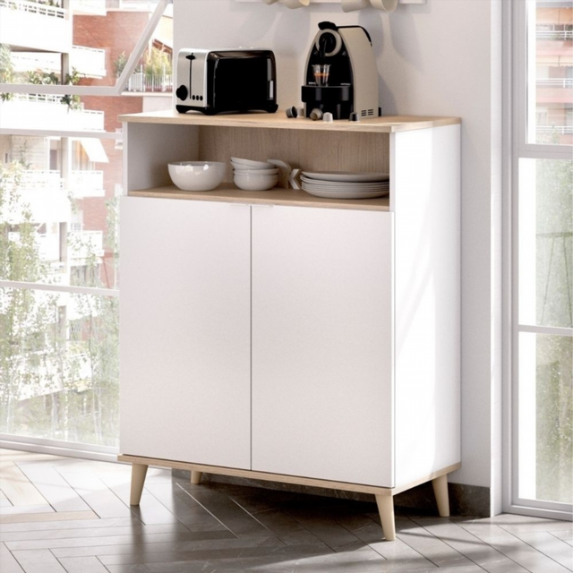 Mueble Bajo Auxiliar Wok. Blanco/Natural