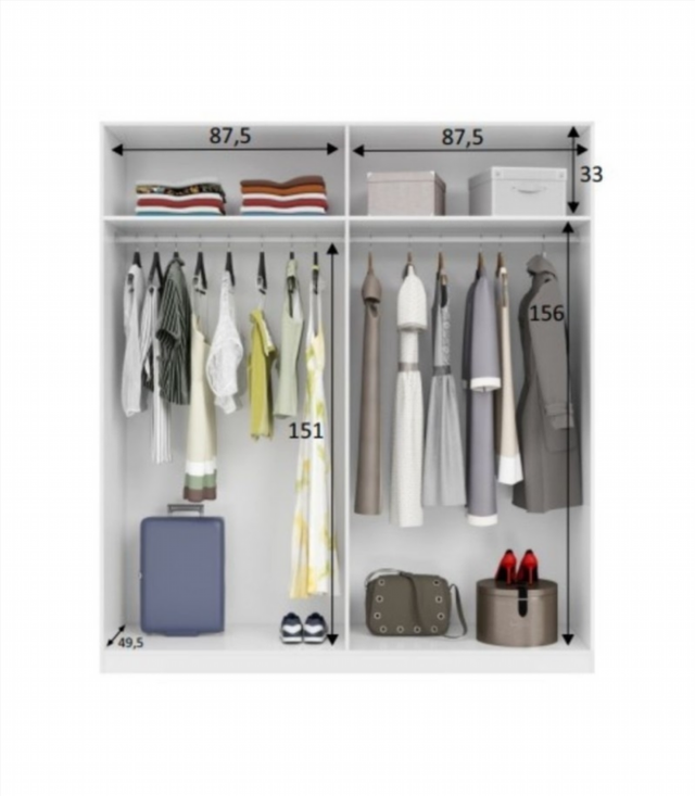 Armario 180x200x52 cm. Blanco Brillo