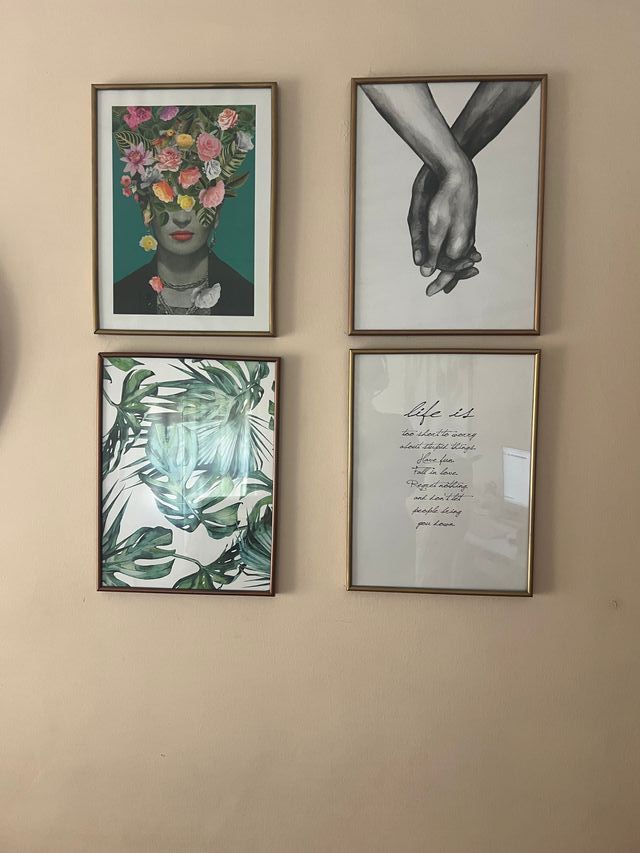 Lote 4 Cuadros Decorativos Marco Cristal