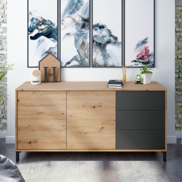 Aparador 2 Puertas 3 Cajones. Roble Nodi/Gris Ant