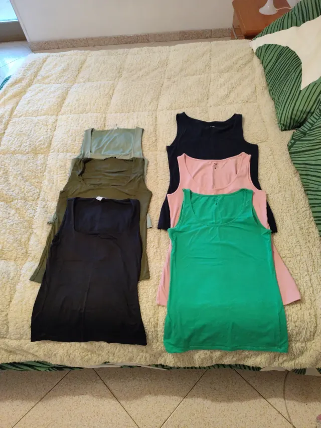 Set 4 Canotte Donna Nero, Verde, Rosa, Oliva