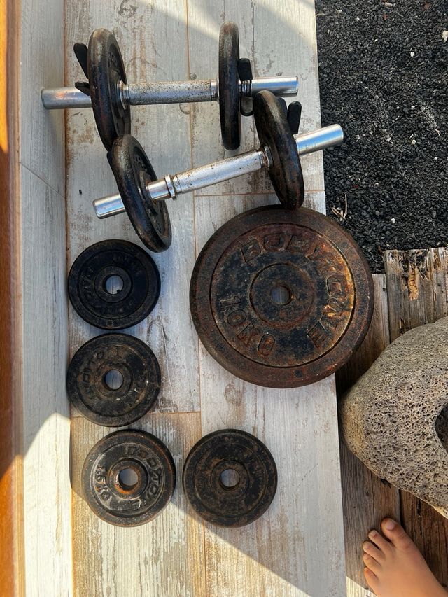 Pesas y mancuernas de gimnasio