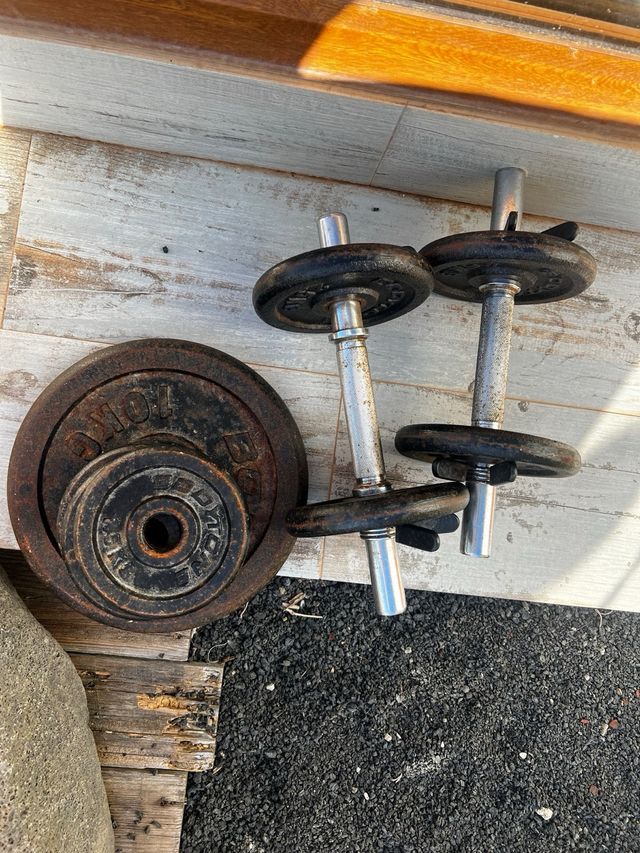 Pesas y mancuernas de gimnasio