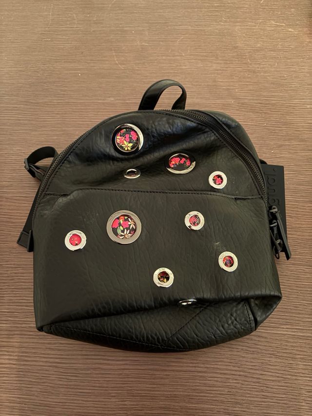 Bolso Desigual Negro con Detalles Florales