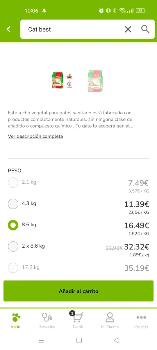 Arena vegetal para gatos Cat's Best