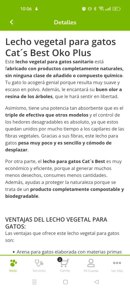 Arena vegetal para gatos Cat's Best