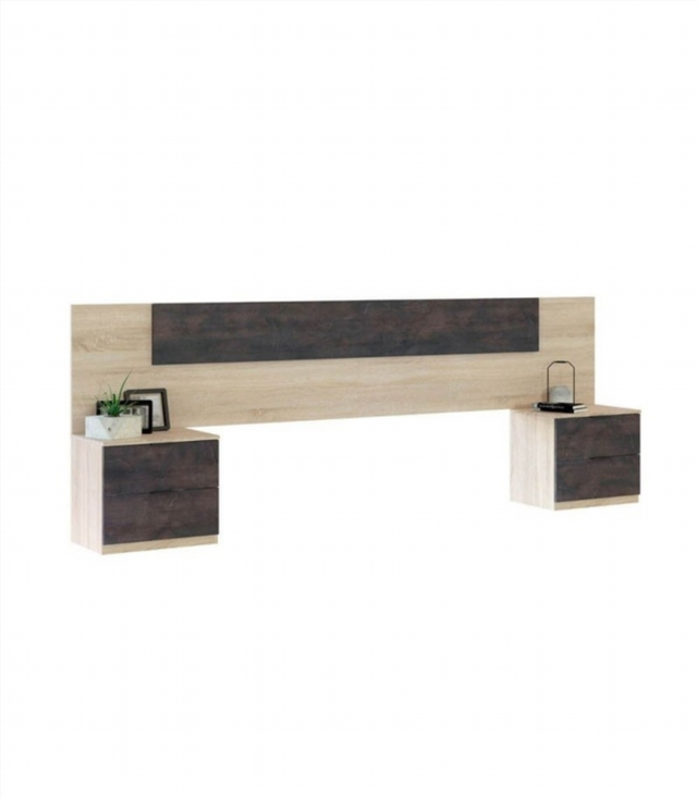 Cabecero y 2 Mesitas de Noche. Roble Canadian/Oxi