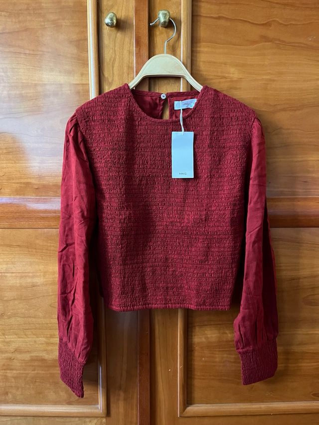 Blusa Mango fruncida algodón M/38/10 nueva