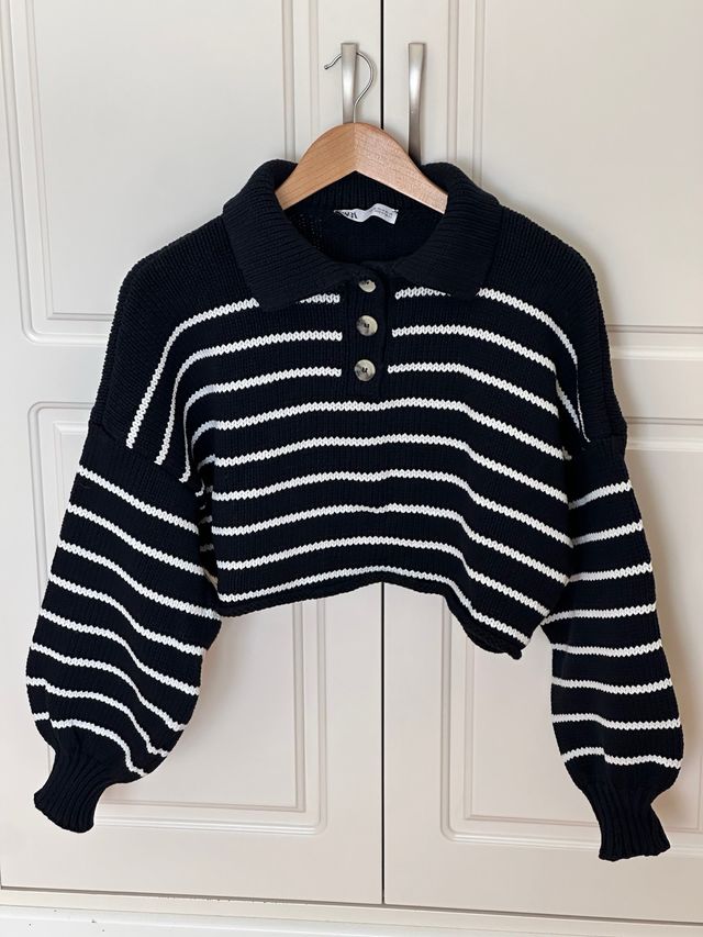 Jersey Zara rayas crop top cuello polo
