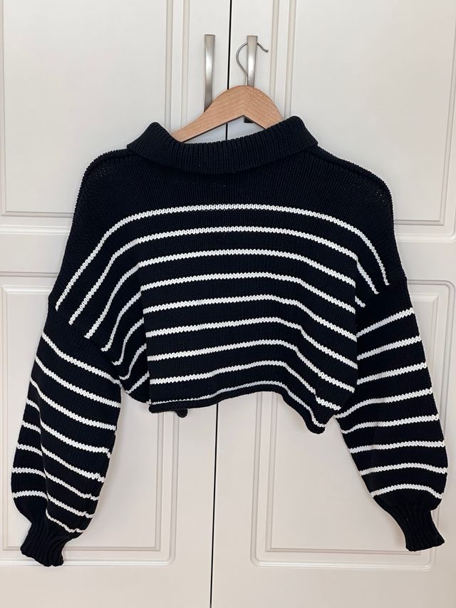 Jersey Zara rayas crop top cuello polo