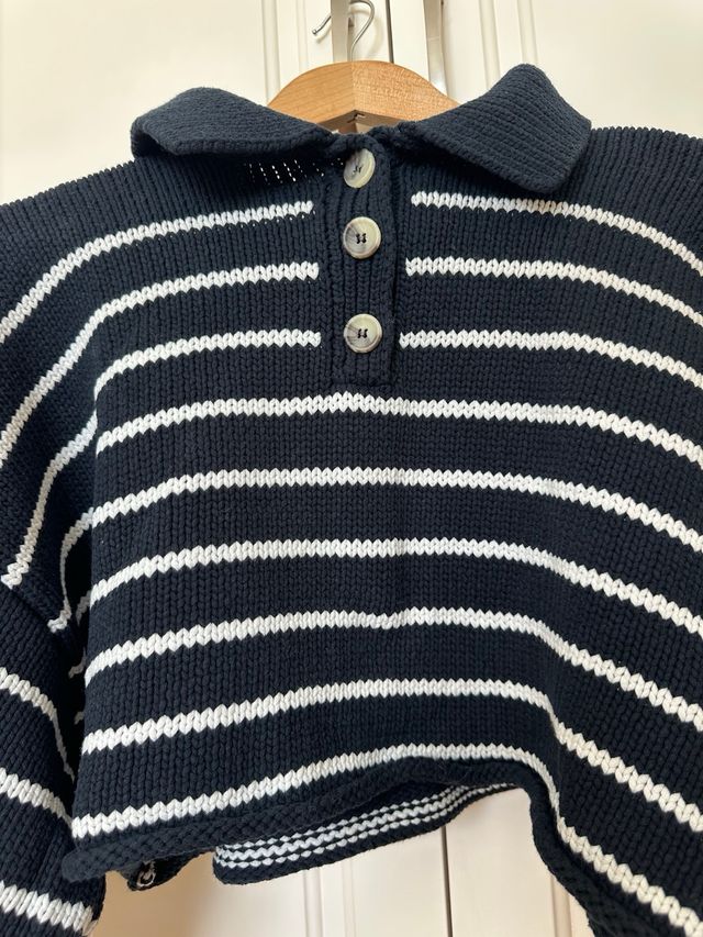 Jersey Zara rayas crop top cuello polo