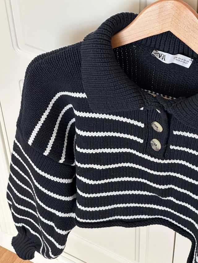 Jersey Zara rayas crop top cuello polo