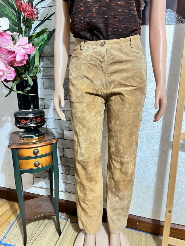 Pantalón de piel vintage beige/marrón