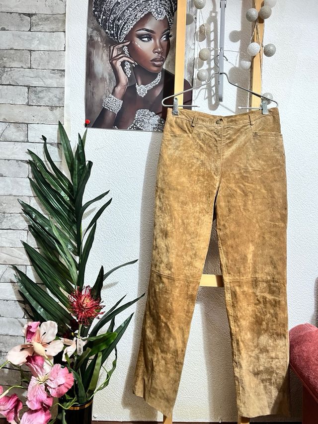 Pantalón de piel vintage beige/marrón