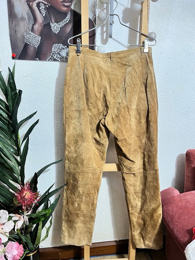 Pantalón de piel vintage beige/marrón