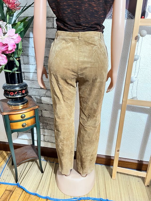 Pantalón de piel vintage beige/marrón
