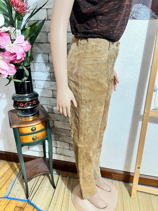 Pantalón de piel vintage beige/marrón