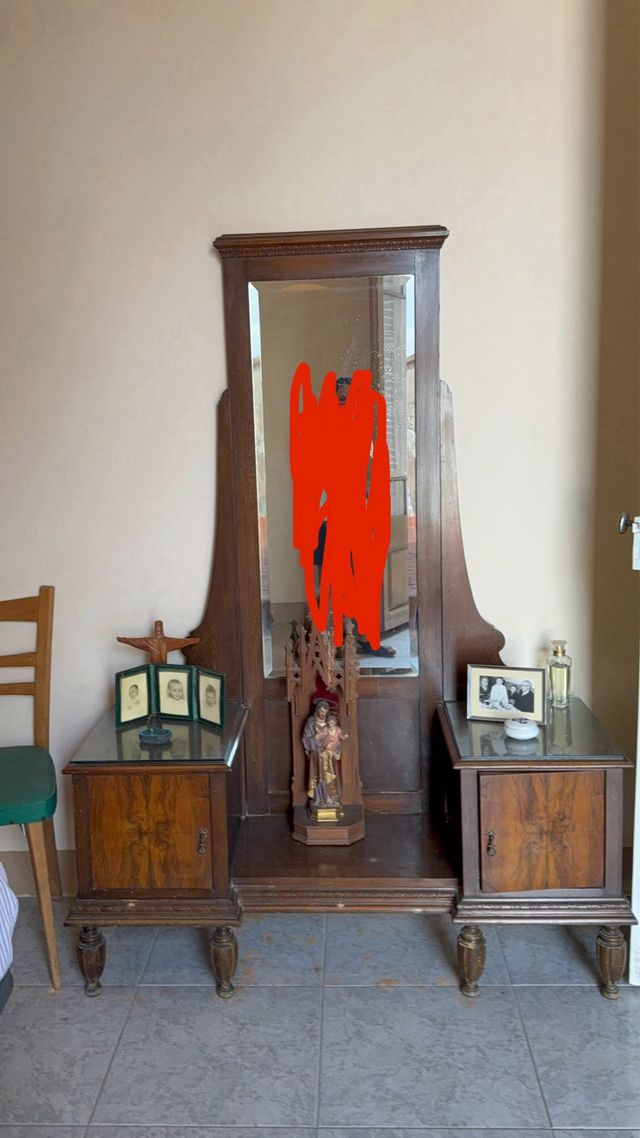 Mueble tocador antiguo madera y cristal