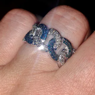 Anillo Plata 925 con Diamantes Azules y Blancos