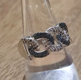 Anillo Plata 925 con Diamantes Azules y Blancos