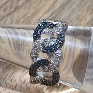Anillo Plata 925 con Diamantes Azules y Blancos